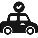 Icon Kreis mit Haken über einem Auto