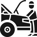 Icon Person vor Auto mit offener Motorhaube