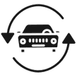 Icon Auto umrundet von zwei Pfeilen