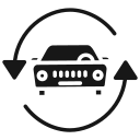 Icon Auto umrundet von zwei Pfeilen